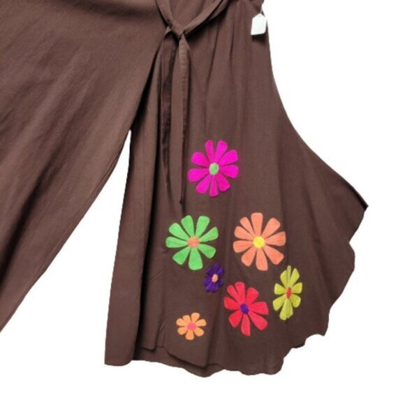 Capris Cotton Culottes, Wide Leg Capri Pants with colorful Floral Applique-NEW - Picture 5 of 12